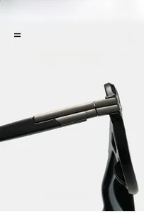 Detail shot of the lightweight metal hinge and elastic temple on retro square sunglasses