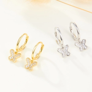 Élégantes boucles d'oreilles papillon en argent 925 avec diamants en or et argent