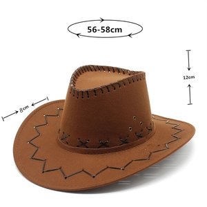 Detailed dimensions of brown western cowboy hat showing 56-58cm circumference and brim size