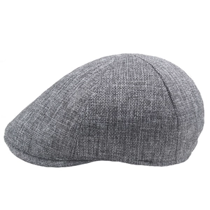 Close-up of gray cotton linen ivy cap showing premium cross-woven fabric texture