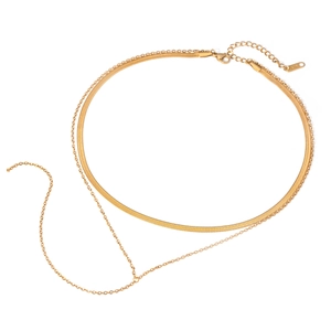 Double-layered 18k gold stainless steel necklace with flat snake chain and Y-shaped pendant