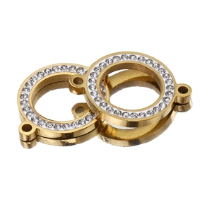 Two 18k gold plated stainless steel circle pendants with sparkling cubic zirconia for DIY