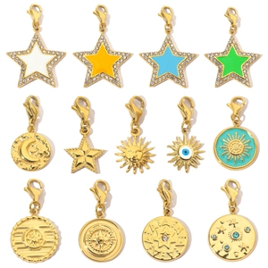 Charms Sole Luna Stella Malocchio Ciondoli Smalto Acciaio Inossidabile Con Chiusura Moschettone Creazione Gioielli DIY