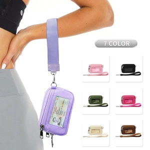 Cartera de muñeca con bolsillo de cremallera y ventana de ID en siete colores