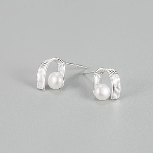 Baroque Freshwater Pearl Stud Earrings 925 Sterling Silver Brushed U-Shape Post Korean Style For Women Fashion Jewelry