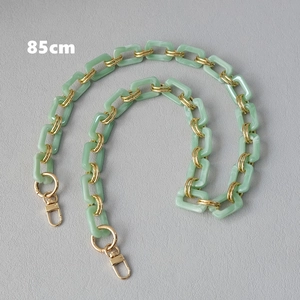 85cm replacement handbag chain featuring green resin links and gold metal buckles