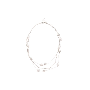 French vintage silver multi-layer necklace with irregular baroque crystal pearls