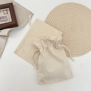 Minimalist cotton canvas drawstring storage bags for jewelry and cosmetics in two sizes