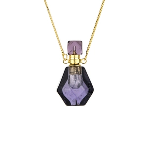 Purple crystal perfume bottle pendant necklace with elegant gold chain for women