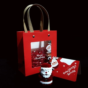 Christmas gift set with red tote bag, Santa Claus jewelry box and Merry Christmas card