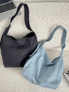 Minimalist large capacity denim hobo bag in dark blue and light blue colors