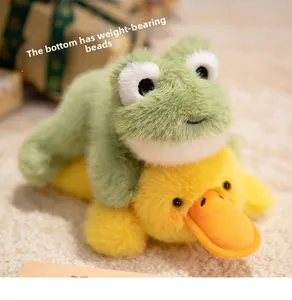 Detail showing plush frog and duck toys with built-in weighting particles for stability