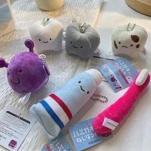 Cute plush tooth and toothpaste keychains with funny expressions for backpacks