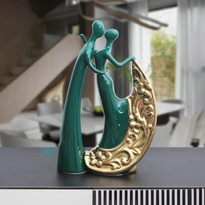 Modern Abstract Couple Bird Sculpture Emerald Green Glazed Ceramic Figurine Luxury Home Desktop Decor Wedding Gift