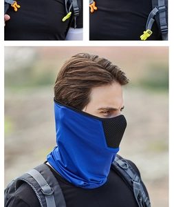 Detail of breathable mesh on navy cycling mask for enhanced airflow and comfort