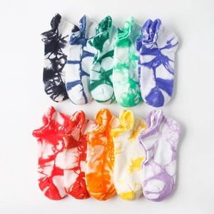 Women Cotton Tie Dye Boat Socks Sweat Absorbent Breathable Streetwear Skateboard Low Cut Ankle Socks With Heel Tab