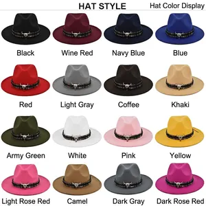 Classic wool felt jazz hats with western bull head buckle in 16 assorted colors