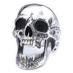 Macro detail of gothic scream skull ring in oxidized silver finish for vintage punk look