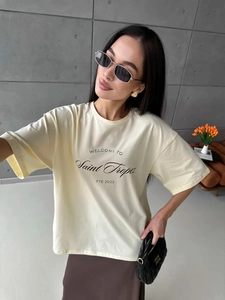 Women Cotton T-Shirt Loose Short Sleeve Letter Print Casual Crew Neck Oversized Summer Top