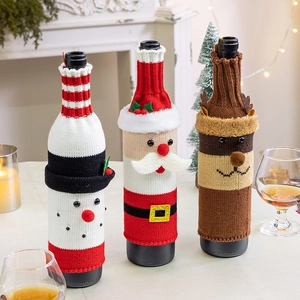 Copribottiglie di vino in maglia con motivi Babbo Natale, Pupazzo di neve e Renna