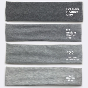 Detail view of cotton sports headbands in four heather grey shades with knit texture
