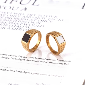 Luxurious 14k gold plated geometric ring set with black and white mother of pearl