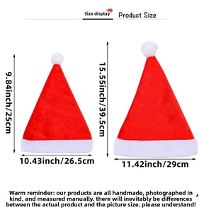 Size chart showing height and width dimensions for small and large velvet Christmas hats