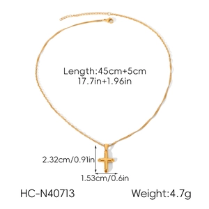 Detailed size specifications for the 18k gold plated stainless steel cross pendant necklace