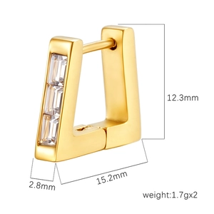 18K gold plated stainless steel geometric earrings with inlaid rectangular zircons