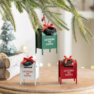 Christmas iron mailbox ornaments with Letters to Santa print and mini festive wreaths
