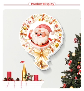 Detail showing Santa Claus Christmas wreath wall sticker in festive indoor home setting