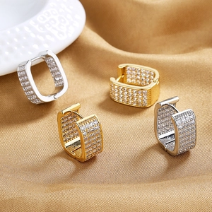 Sparkling double-sided zircon square hoop earrings in gold and silver finish