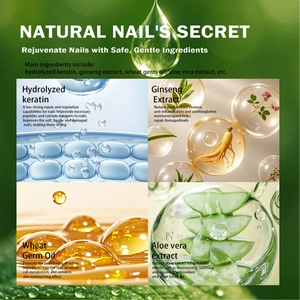 Detail poster of nail oil ingredients including keratin, ginseng, and aloe vera extract