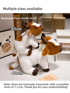 Detail view of brown plush cows in 30cm and 40cm sizes with soft fur texture