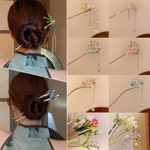 Pic À Cheveux Style Chinois Alliage Fausse Künstliche Perle Fleur Gland Accessoires De Coiffure Traditionnels Élégants Pour Femmes