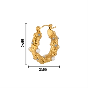 Boucles d'oreilles vintage en plaqué or 18K avec perles et cristaux, taille 26x25mm