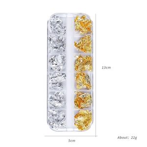 12-grid gold and silver nail art foil set in clear box, 13x5cm professional size