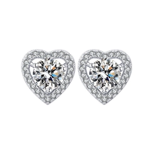 Classic heart-shaped S925 silver stud earrings with a brilliant round-cut center zircon