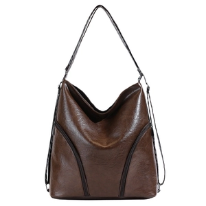 Classic dark brown PU leather shoulder bag with vintage texture and adjustable strap