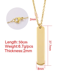 Polished gold rectangular bar pendant necklace with 50cm O-chain in stainless steel