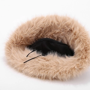 Vintage fluffy faux fur bucket hat for women, thick khaki winter thermal fisherman cap