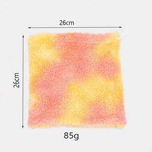 Plush tie-dye square mat in yellow and pink gradient, 26cm size and 85g weight