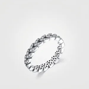 925 Sterling Silver Ring For Women Leaf Shape Sparkly Cubic Zirconia Micro Pave Minimalist Fashion Jewelry Elegant