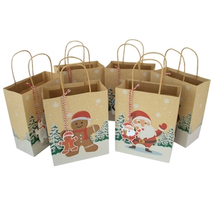 Christmas kraft paper gift bags with holiday animal patterns and hanging gift tags