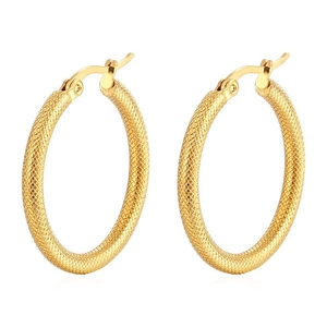 Classic 18K gold plated stainless steel hoop earrings with textured round pattern design