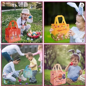Sacs-cadeaux de Pâques colorés en non-tissé avec lapins et œufs dans un parc
