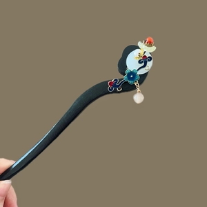 Épingle à cheveux chinoise traditionnelle en ébène avec pendentif en jade et nuage