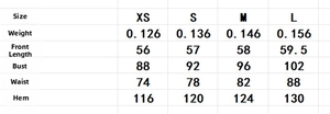 Size guide for sweet peplum camisole top showing length, bust, and waist measurements