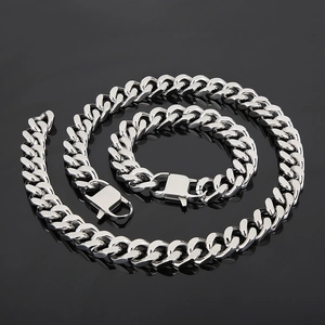 Set gioielli con collana e bracciale a catena cubana in acciaio inossidabile argento
