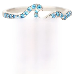 Elegant S925 sterling silver wave ring with blue gemstone and inspirational message card
